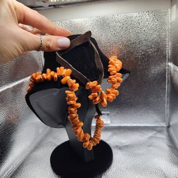 Native Artisan Long Orange Corn Kernel Necklace - 34" - Picture 2 of 3